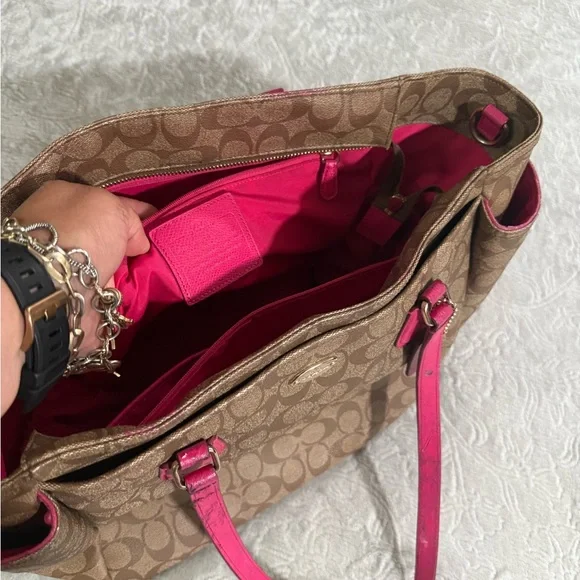 Coach Brown and Pink Signature Tote - Picture 5 of 8